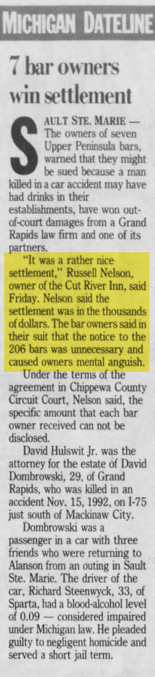 Cut River Inn (Fishers Bar and Restaurant, Callihans) - Jul 16 1994 Article (newer photo)